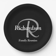 Elegant Black White Silver Monogram Family Reunion