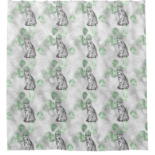Elegant Black White Silver Tiger Pattern Douchegordijn (Voorkant)