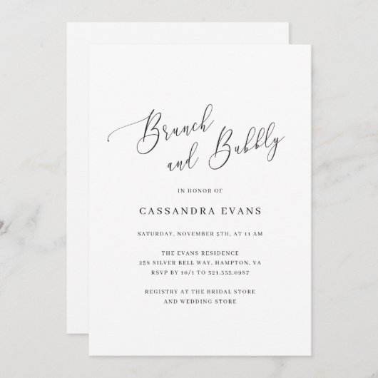 Elegant Black White Simple Brunch en Bubble Kaart (Voorkant / Achterkant)