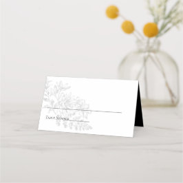 Elegant Black White Simple Floral Wedding Plaatskaartje