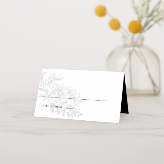 Elegant Black White Simple Floral Wedding Plaatskaartje (Voorkant)
