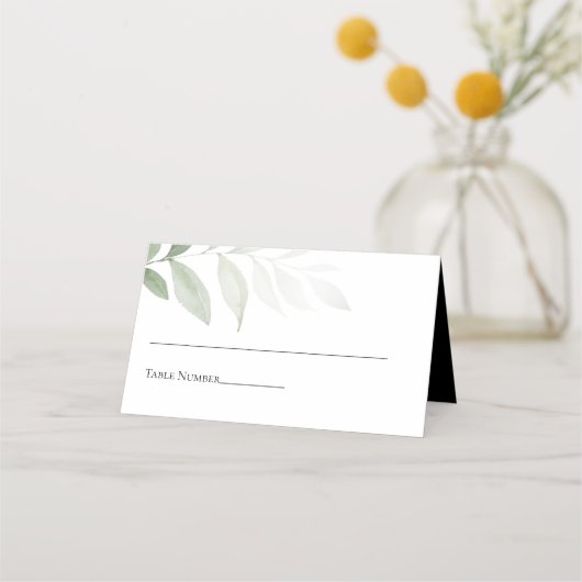 Elegant Black White Simple Greenery Wedding Plaatskaartje (Voorkant)
