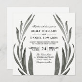 Elegant Black & White Simple Leaf Wedding Wreating Kaart (Voorkant / Achterkant)