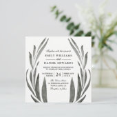 Elegant Black & White Simple Leaf Wedding Wreating Kaart (Staand voorkant)