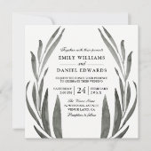 Elegant Black & White Simple Leaf Wedding Wreating Kaart (Voorkant)
