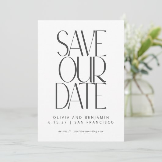 Elegant Black White Simple Modern Trendy Foto Save The Date (Staand voorkant)