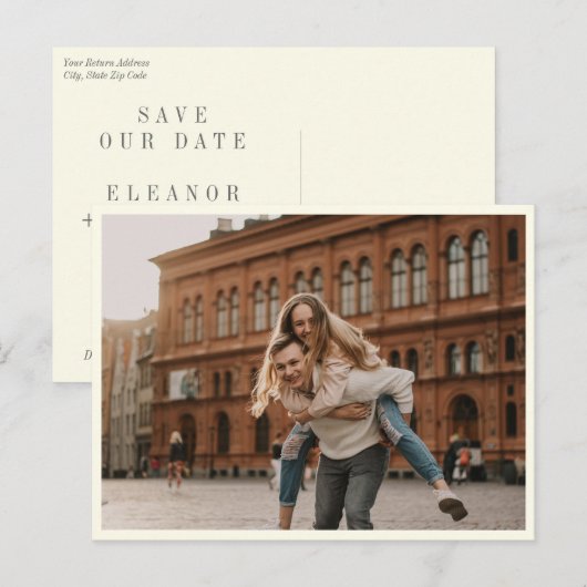 Elegant Black White Simple Photo Save the Date Briefkaart (Voorkant / Achterkant)