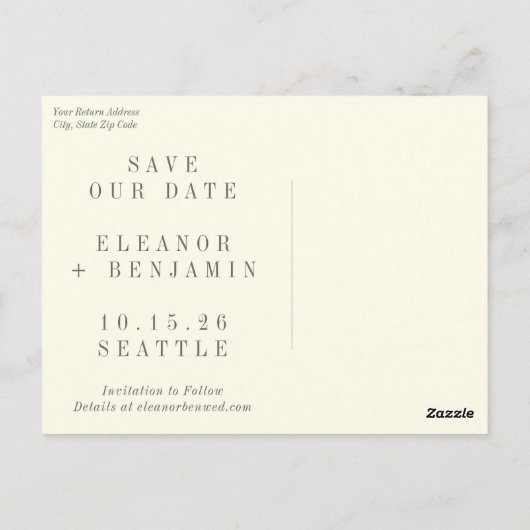 Elegant Black White Simple Photo Save the Date Briefkaart (Achterkant)
