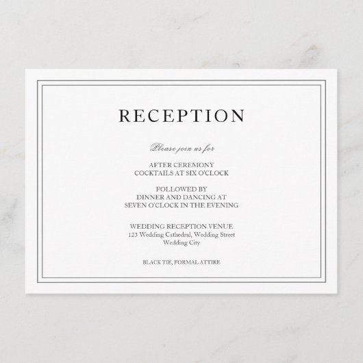 Elegant Black & White Simple Weddenschappen Recept Informatiekaartje (Voorkant)