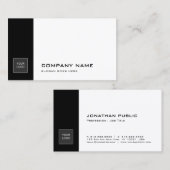 Elegant Black White Sleek Plain Trendy Company Visitekaartje (Voorkant / Achterkant)