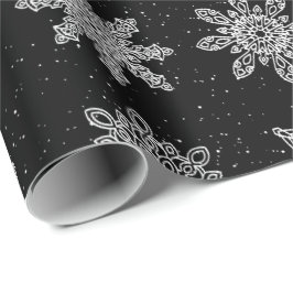 Elegant Black & White Snowflake-kerstpatroon Cadeaupapier
