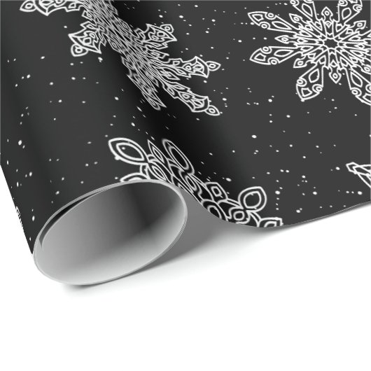 Elegant Black & White Snowflake-kerstpatroon Cadeaupapier (Rol Hoek)
