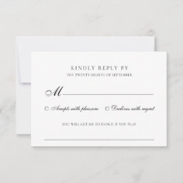 Elegant Black & White Song Request Wedding RSVP Kaartje