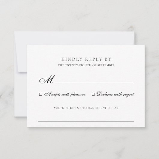 Elegant Black & White Song Request Wedding RSVP Kaartje (Voorkant)