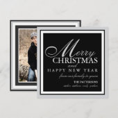 Elegant Black & White Square Holiday Fotokaart Feestdagenkaart (Voorkant / Achterkant)