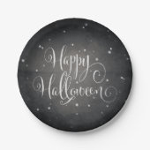 Elegant Black + White Stars Happy Halloween Party Papieren Bordje (Voorkant)