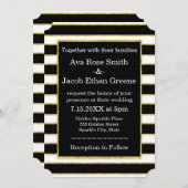 Elegant Black+White Stripe & Gold Sparkle Wedding Kaart (Voorkant / Achterkant)