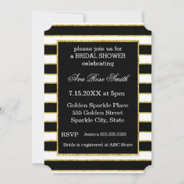 Elegant Black+White Stripe & Gold Vrijgezellenfees Kaart