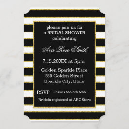 Elegant Black+White Stripe & Gold Vrijgezellenfees Kaart