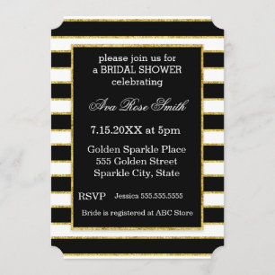 Elegant Black+White Stripe & Gold Vrijgezellenfees Kaart