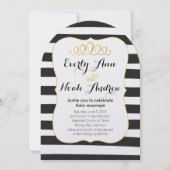 Elegant Black & White Stripe met Gold Wedding Kaart (Voorkant)