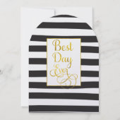Elegant Black & White Stripe met Gold Wedding Kaart (Achterkant)