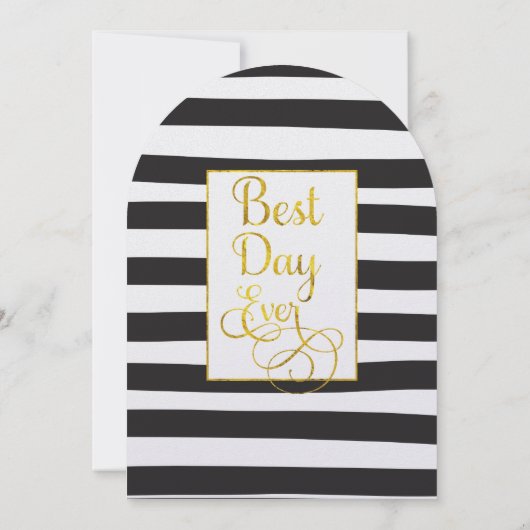 Elegant Black & White Stripe met Gold Wedding Kaart (Achterkant)