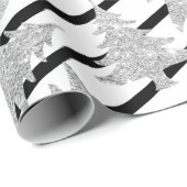 Elegant Black White Stripe Silver-kerstboom Cadeaupapier (Rol Hoek)