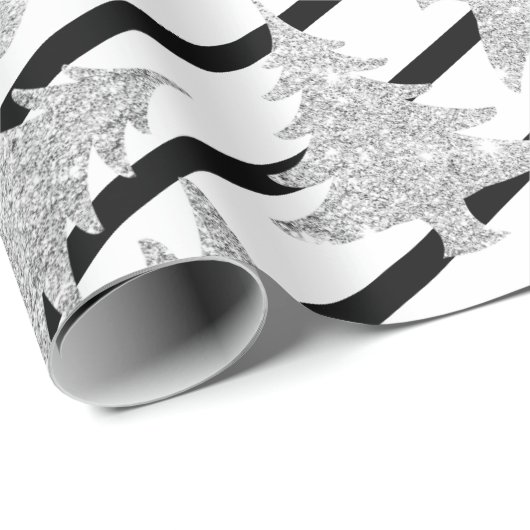 Elegant Black White Stripe Silver-kerstboom Cadeaupapier (Rol Hoek)
