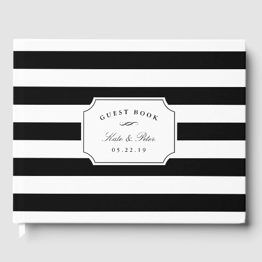Elegant Black & White Stripe Wedding Gastenboek (Voorkant)