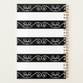 Elegant Black White striped Monogram Planner (Achterkant)