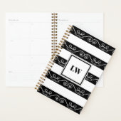 Elegant Black White striped Monogram Planner (Display)