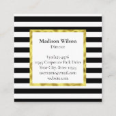 Elegant Black White Stripes Gold Border Monogamr Vierkante Visitekaartje (Achterkant)