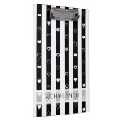 Elegant Black White Stripes Modern Heart Pattern Klembord (Rechts)