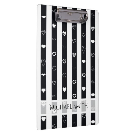 Elegant Black White Stripes Modern Heart Pattern Klembord (Rechts)