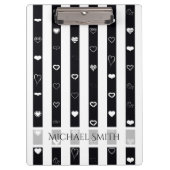 Elegant Black White Stripes Modern Heart Pattern Klembord (Voorkant)