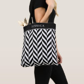 Elegant Black & White Stripes Patroonnaam Tote Bag (Dichtbij)