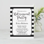 Elegant Black & White Stripes Retirement Party Kaart (Staand voorkant)