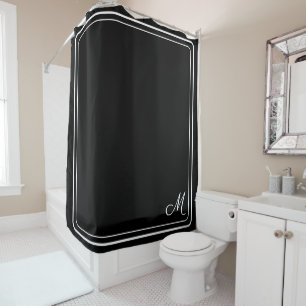 Elegant Black White Stylish Monogram Douchegordijn