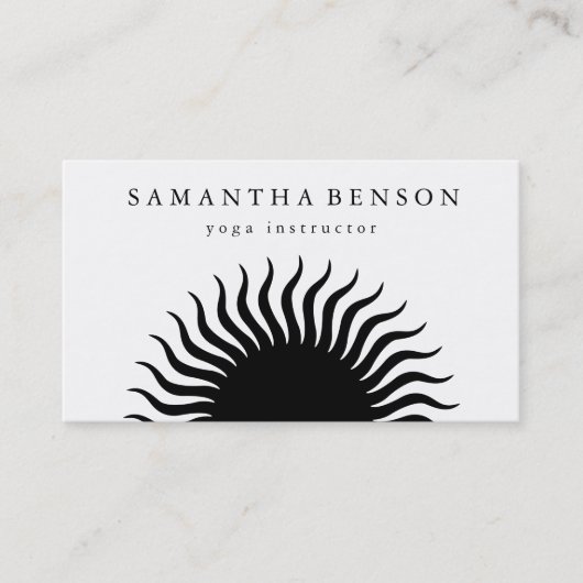 Elegant Black & white Sun Logo Yoga Visitekaartje (Voorkant)