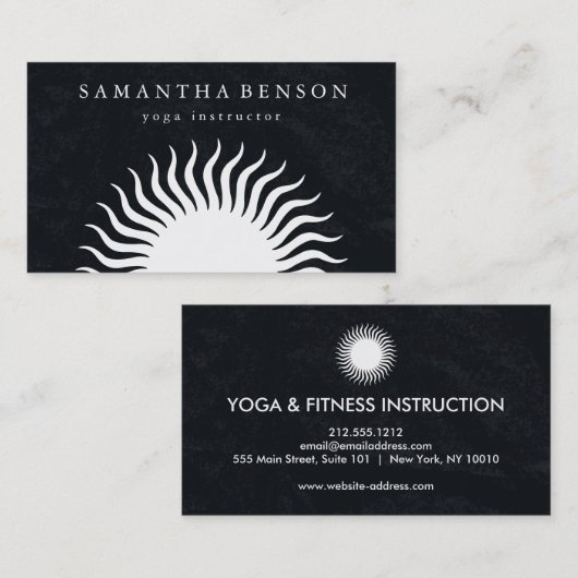 Elegant Black & white Sun Logo Yoga Visitekaartje (Voorkant / Achterkant)