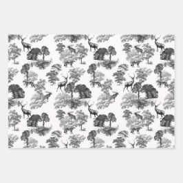 Elegant  Black White Toile Deer Bossen Inpakpapier Vel