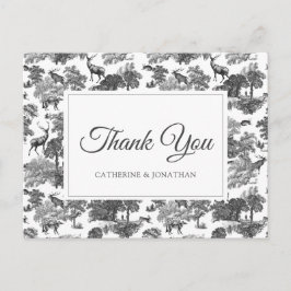 Elegant Black White Toile Deer Briefkaart