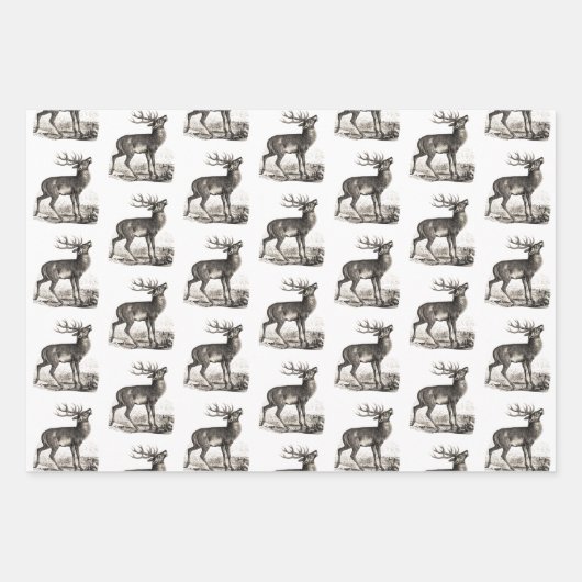 Elegant  Black White Toile Deer in Woodland Inpakpapier Vel (Voorkant 3)
