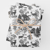 Elegant  Black White Toile Deer in Woodland Inpakpapier Vel (In situ)