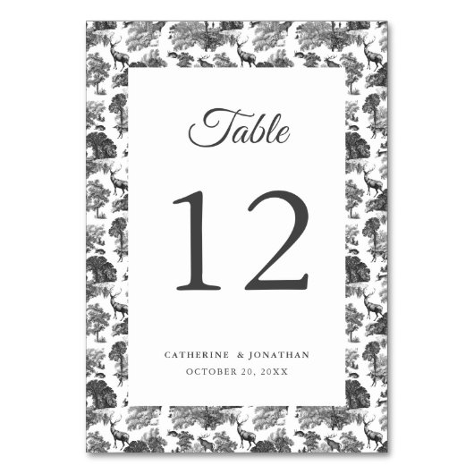 Elegant  Black White Toile Deer Kaart (Voorkant)
