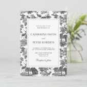 Elegant Black White Toile Deer Kaart (Staand voorkant)