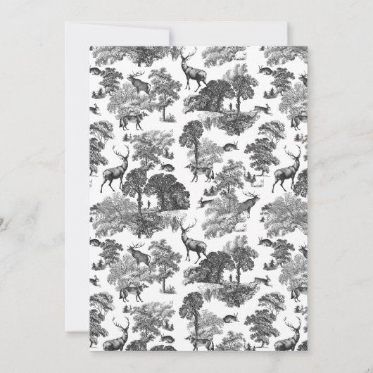 Elegant  Black White Toile Deer Kaart (Achterkant)