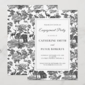 Elegant  Black White Toile Deer Kaart (Voorkant / Achterkant)