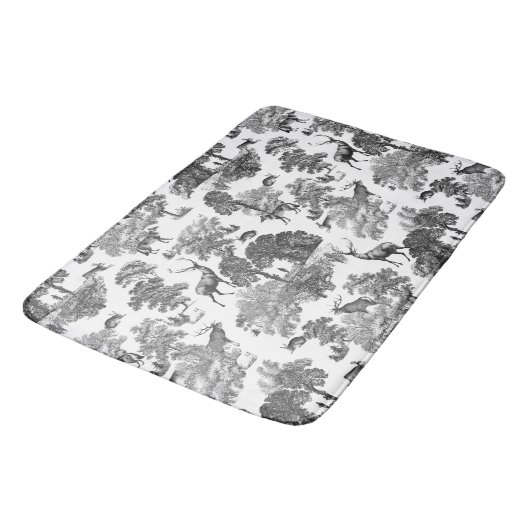 Elegant Black White Toile Deer Pattern Badmat (Gekanteld)